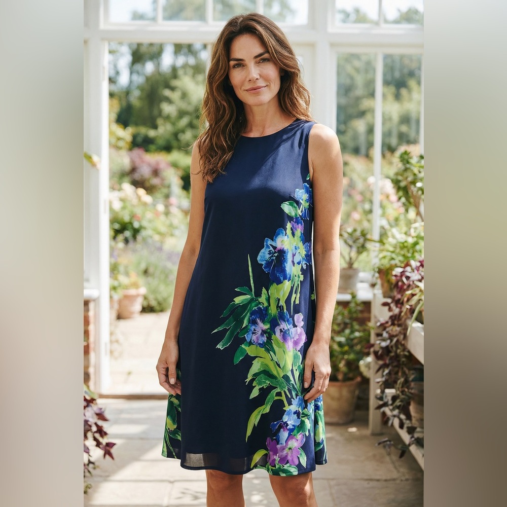 Ralph Lauren Navy Floral Midi Dress